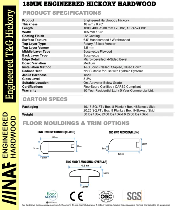 Cafehouse NAF 18mm Engineered Handscraped Hickory Hardwood Flooring 6.5″ - Image 2
